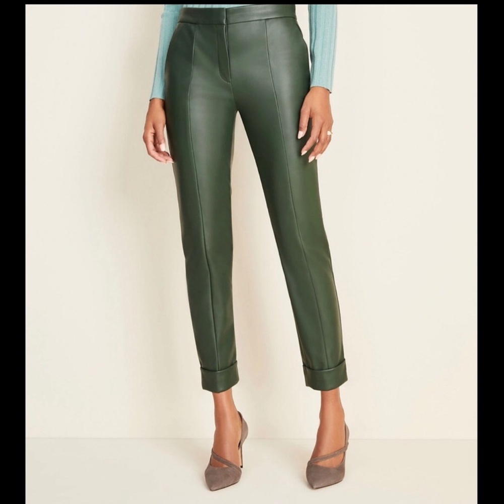 NWT Ann Taylor Faux Leather Green Pants 8